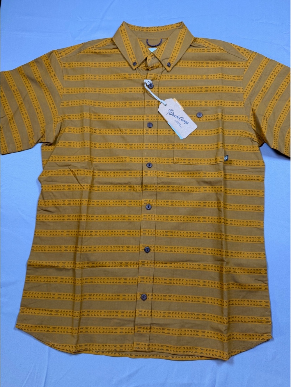 Duck Camp mustard patterned short sleeve button shirt